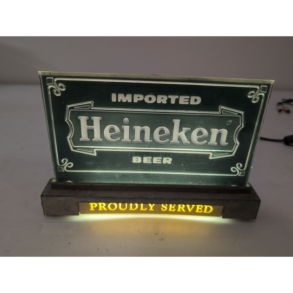 Vintage Heineken Beer Lighted Bar Top Sign 10x7 Proudly Served Works Great!